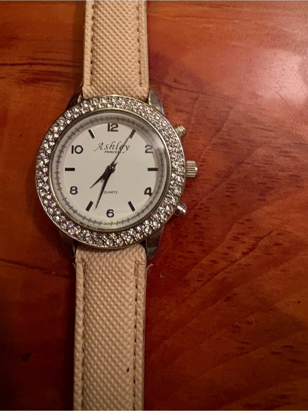 Ashley Crystal Bezel Watch with Cream Strap